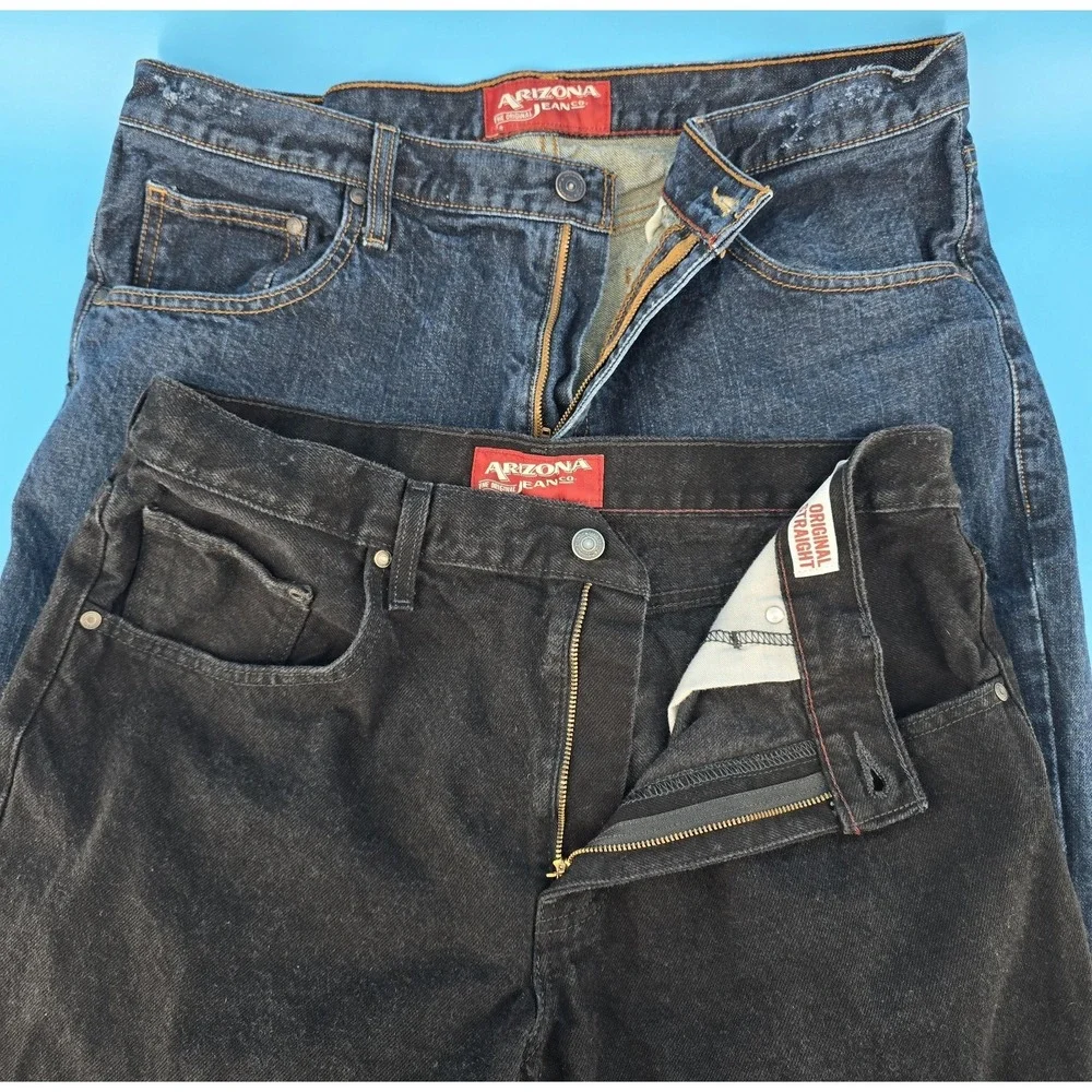 2 Arizona Men's Jeans Sz 36X29 Original Straight Blue Black‎ Denim 100% Cotton